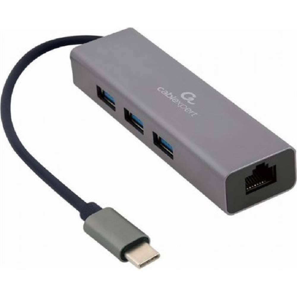 Hub 3 portos USB3.1 + Gbit RJ45 szürke GEMBIRD fotó, illusztráció : A-CMU3-LAN-01