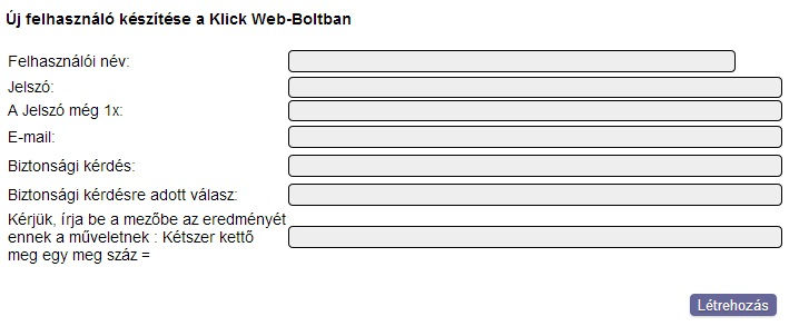 Klick Computer Web Bolt - Regisztráció